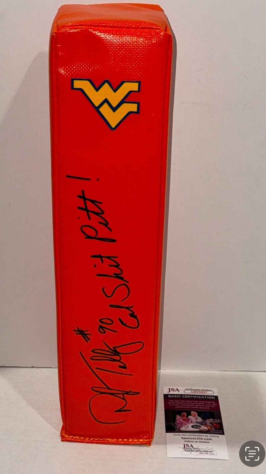 DARRYL TALLEY SIGNED WEST VIRGINIA MOUNTAINEERS PYLON EAT SH*T PITT JSA COA