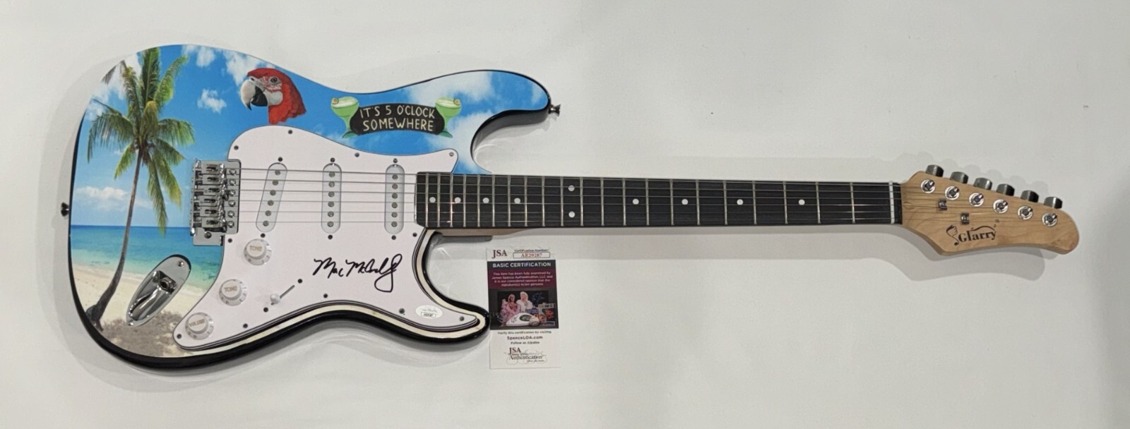 MAC MCANALLY SIGNED CUSTOM GUITAR CORAL REEFER BAND JIMMY BUFFETT JSA COA