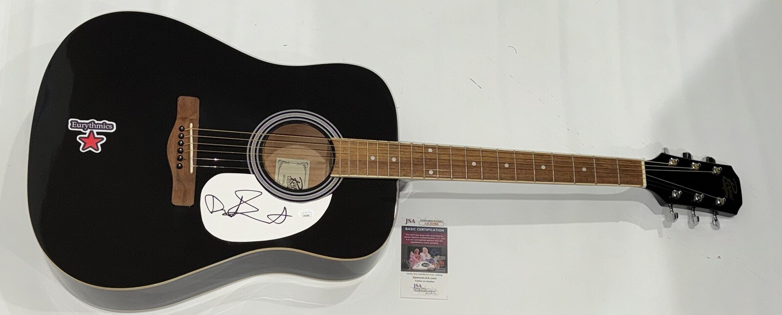 DAVE STEWART SIGNED FULL SIZE BLACK ACOUSTIC GUITAR EURYTHMICS JSA COA