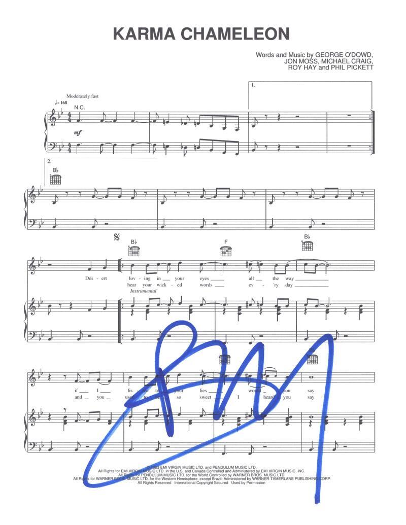 Boy George Culture Club Signed Autograph Karma Chameleon Sheet Music