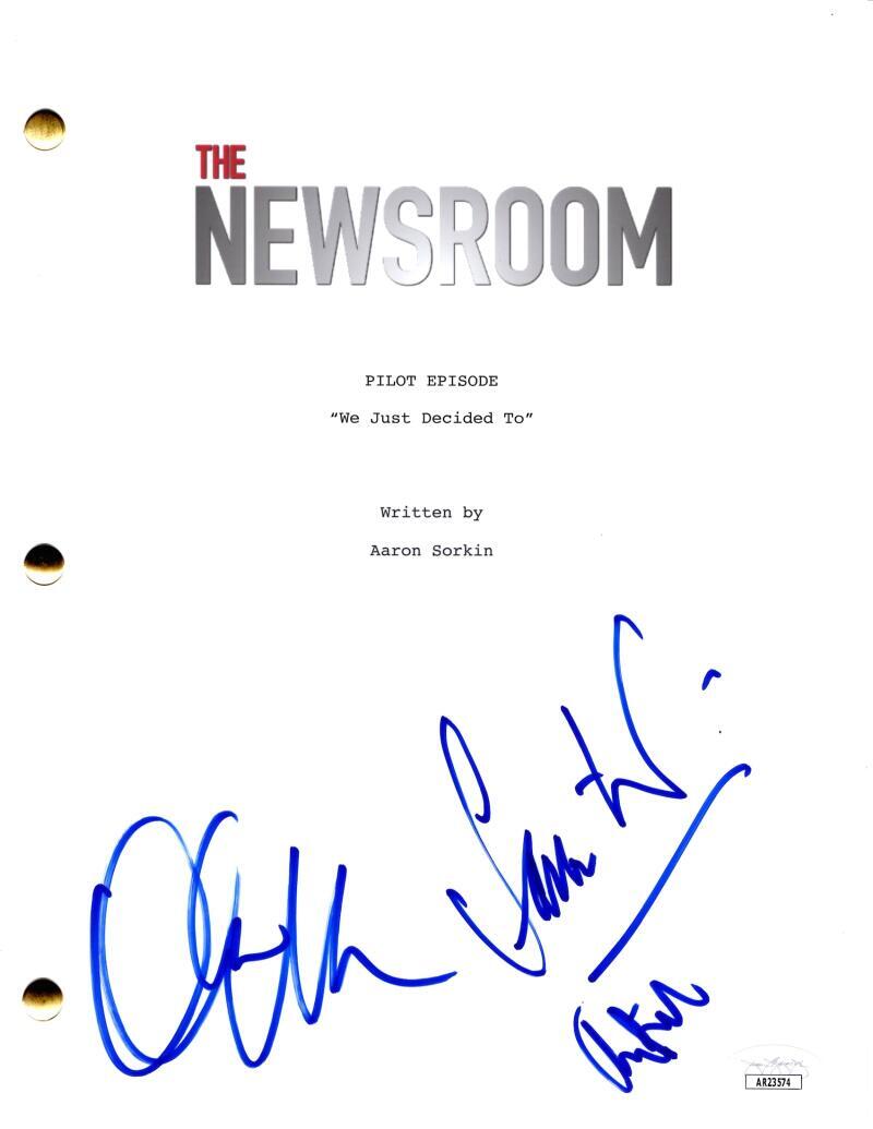 Sam Waterston Allison Pill & Olivia Munn Signed Autograph Newsroom Script JSA