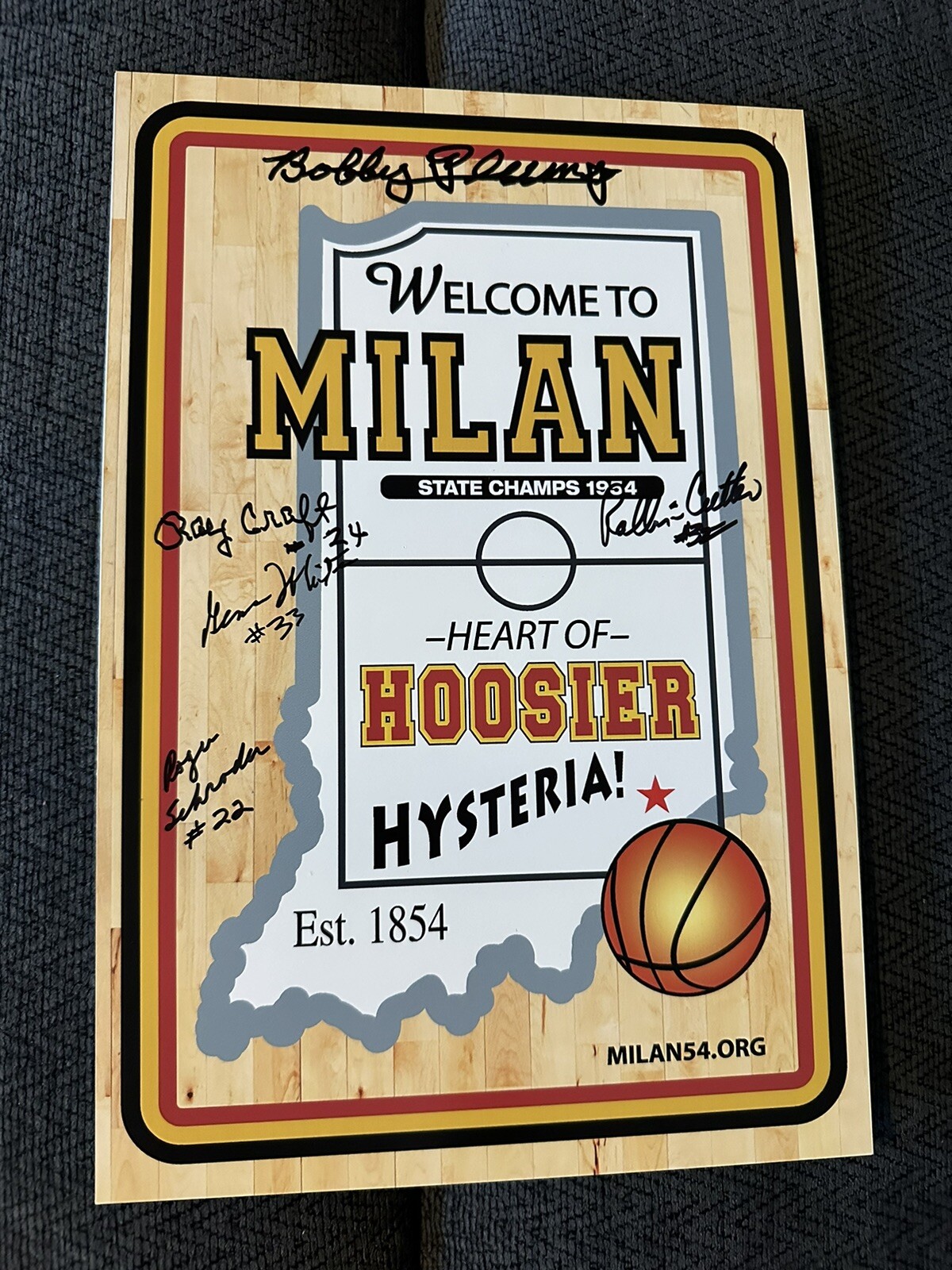 1954 State Champs Milan Indians Team Signed Welcome Sign Indiana Bobby Plump + 4