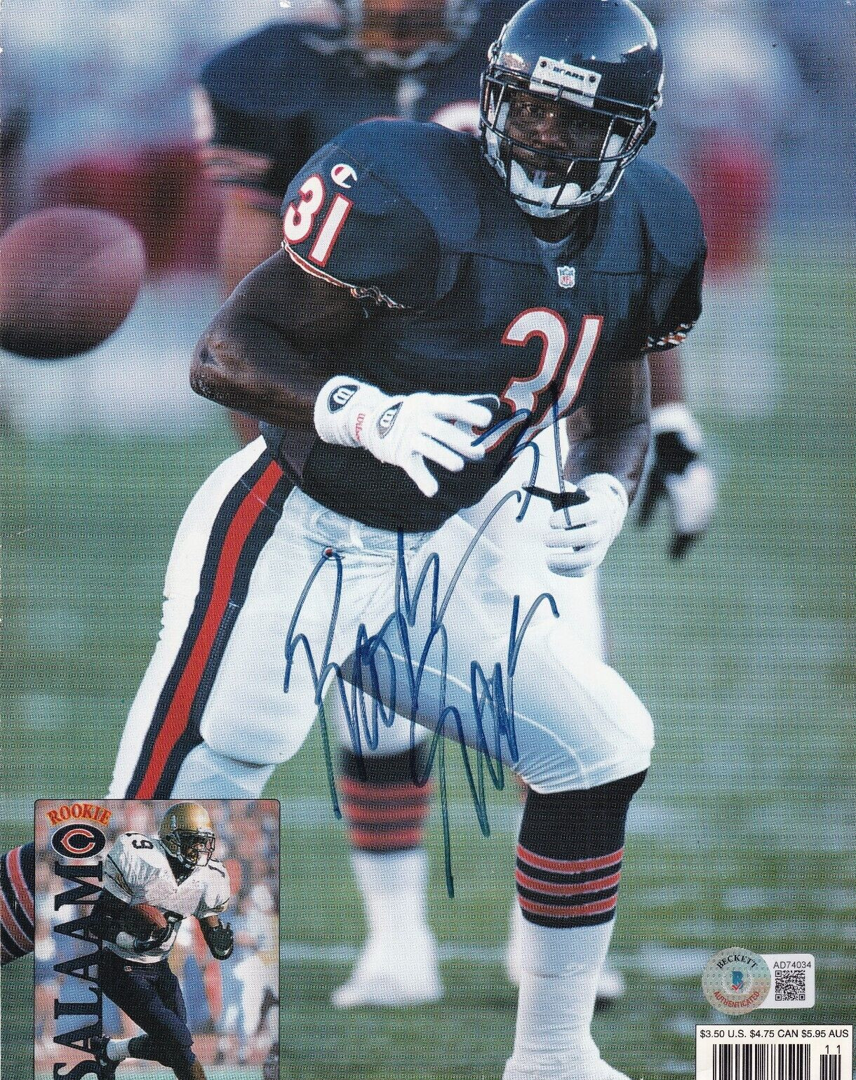 RASHAAN SALAAM signed (CHICAGO BEARS) BECKETT MAGAZINE cover BECKETT AD74034