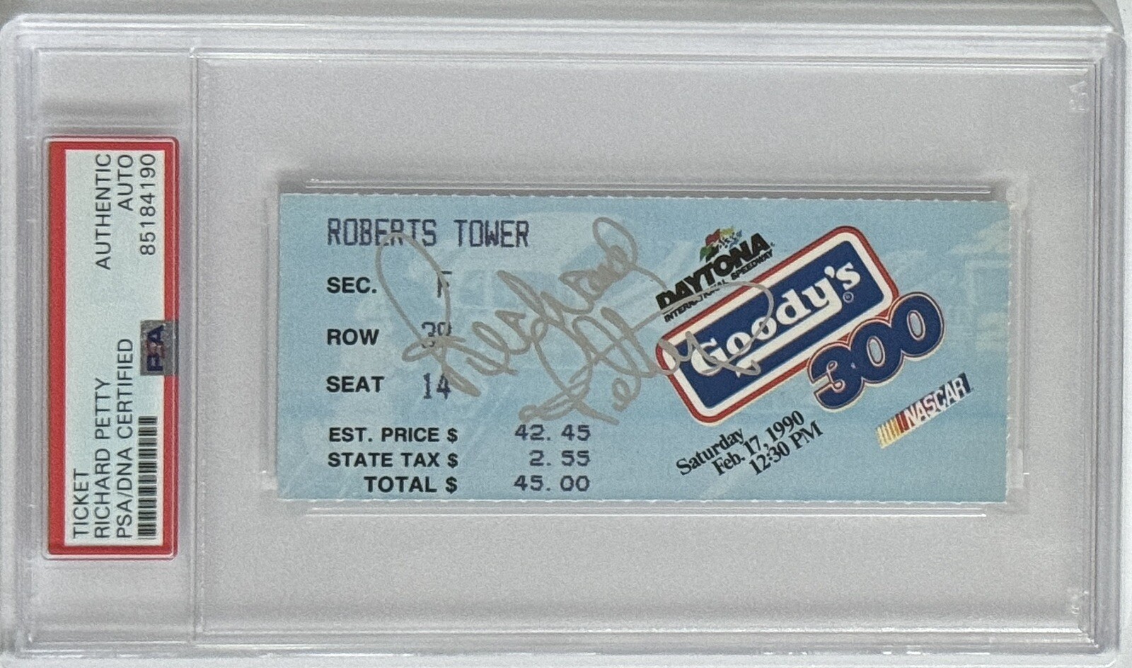 1990 GOODY’S 300 TICKET SIGNED BY RICHARD PETTY PSA DNA CERTIFIED AUTOGRAPH COA COLLECTIBLE MEMORABILIA