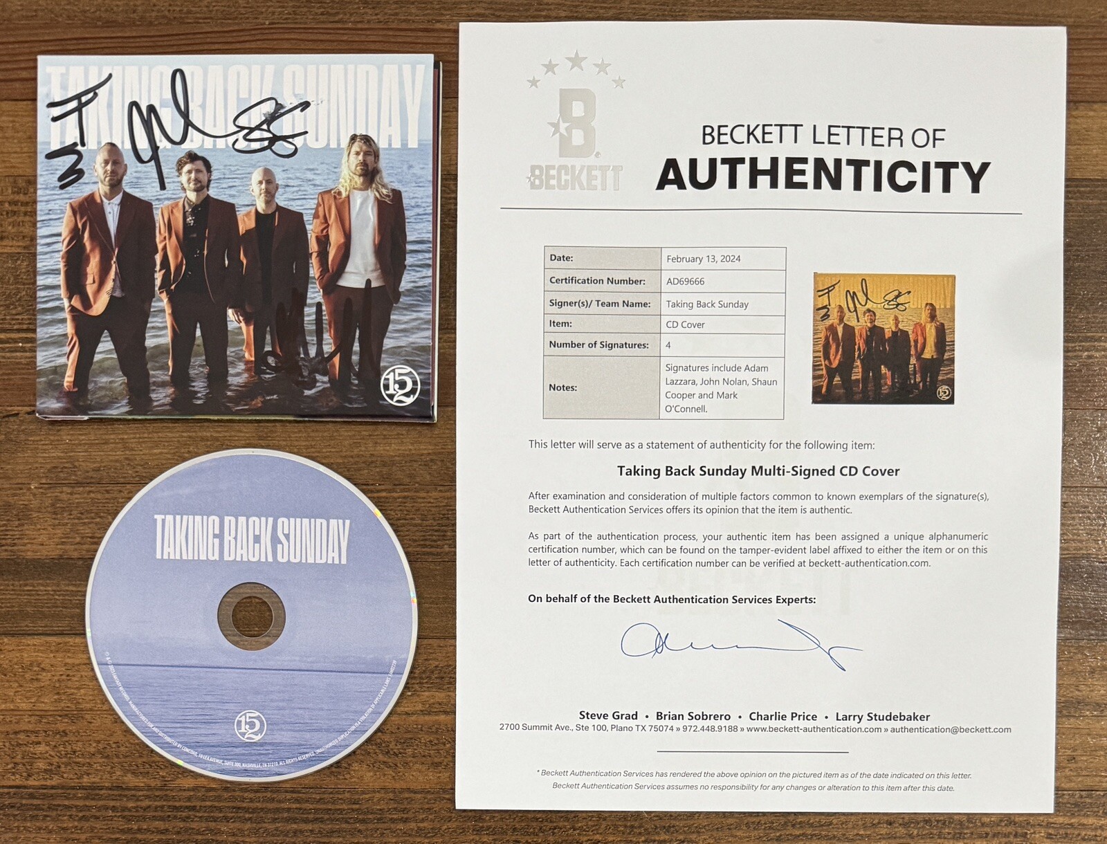 ENTIRE BAND SIGNED Taking Back Sunday CD Cover BAS Beckett COA Autographed
