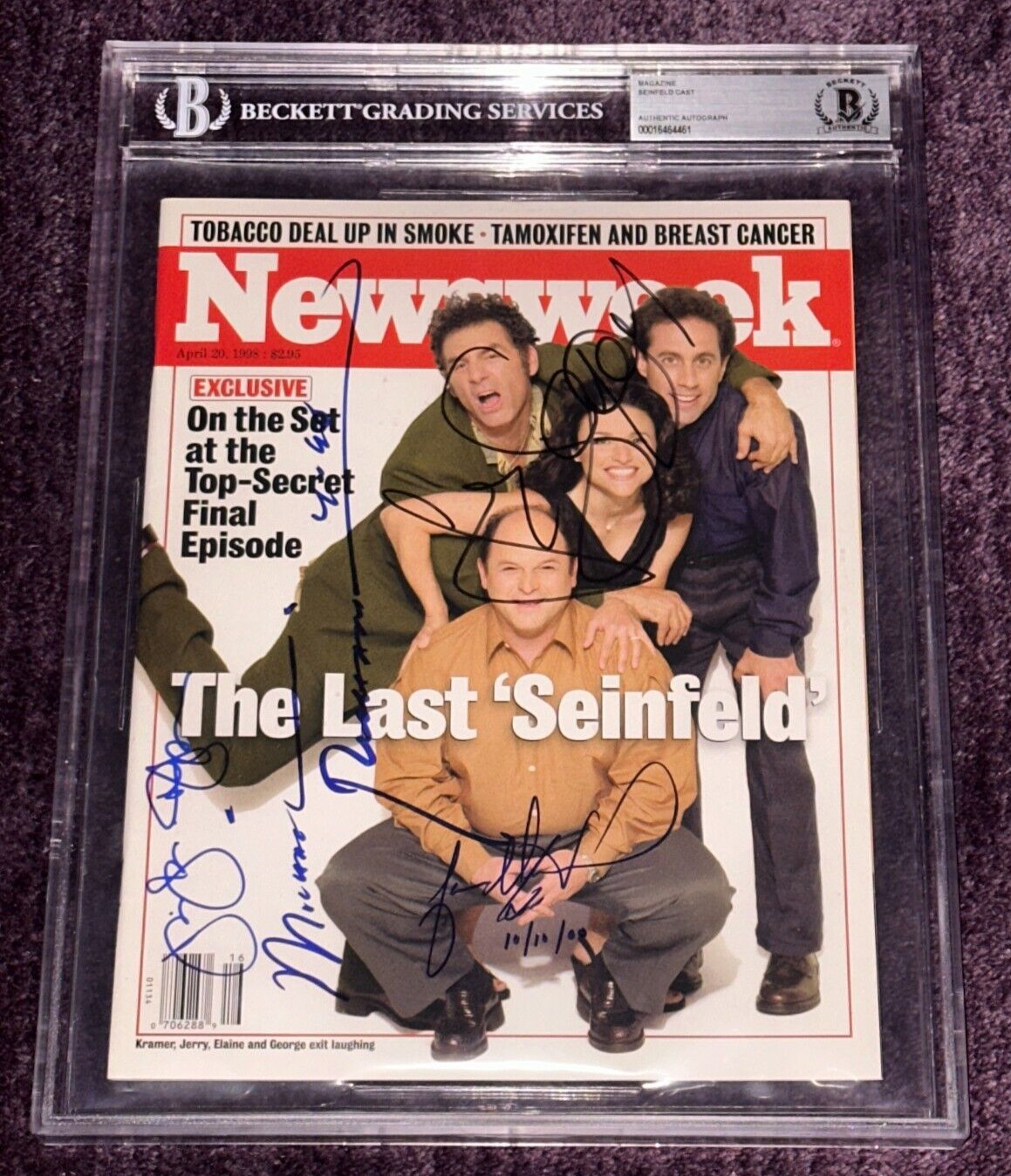 CAST OF SEINFELD Signed NEWSWEEK BAS Beckett Auth & Encapsulated