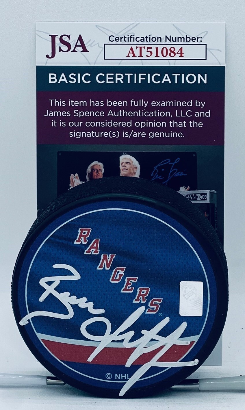 Brian Leetch signed New York Rangers Reverse Retro Puck autographed JSA