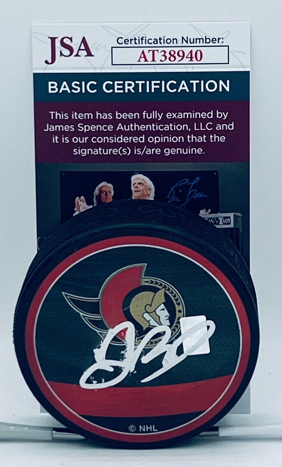 Jacob Bernard-Docker signed Ottawa Senators Reverse Retro Puck autographed 2 JSA