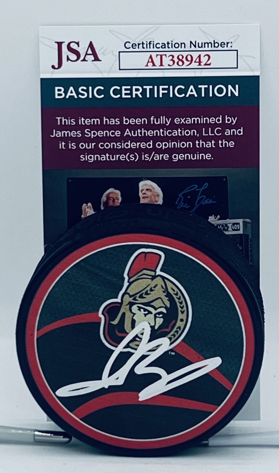 Jacob Bernard-Docker signed Ottawa Senators Reverse Retro Puck autographed JSA