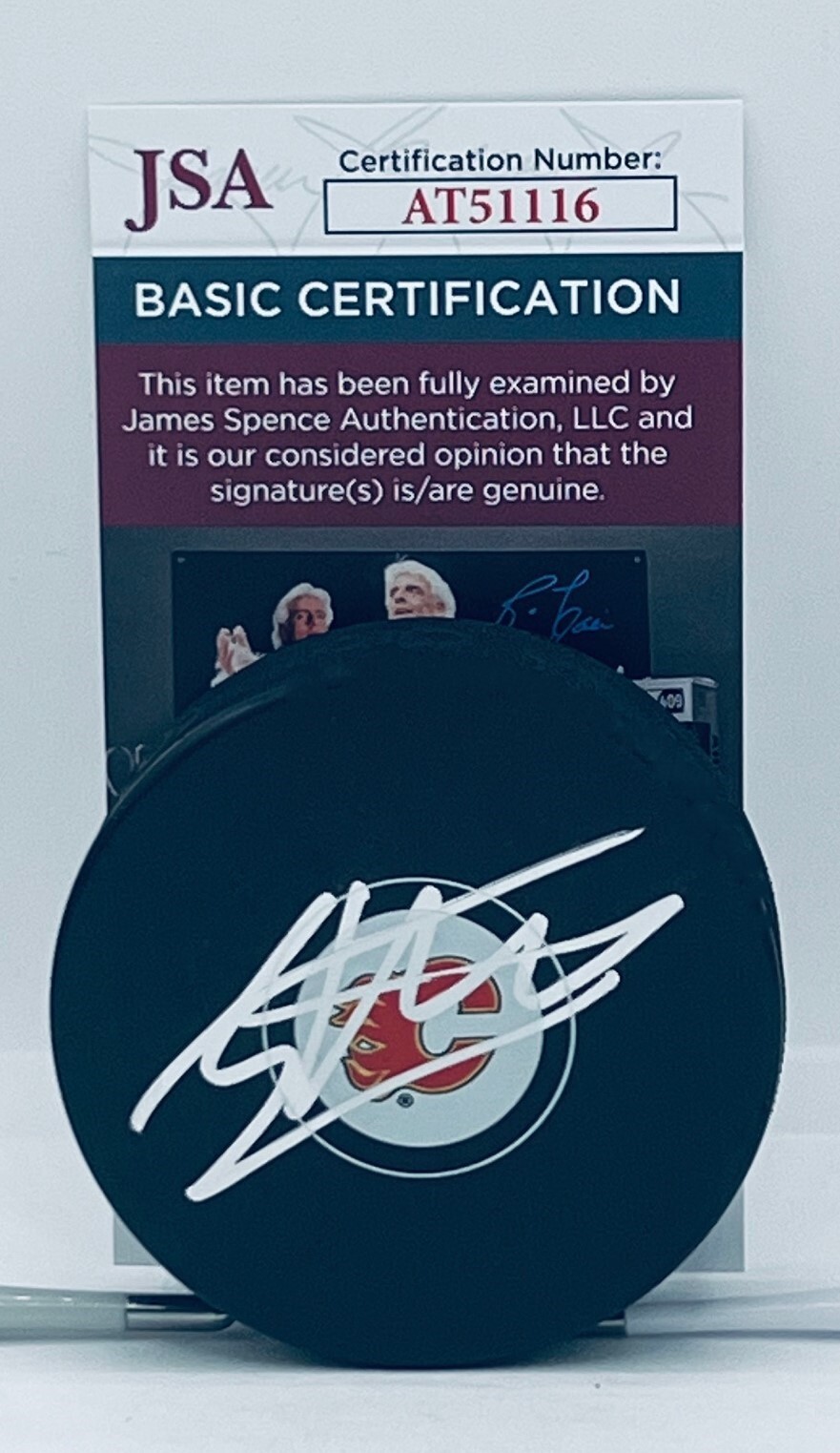 Jakob Pelletier signed Calgary Flames Logo Puck autographed JSA