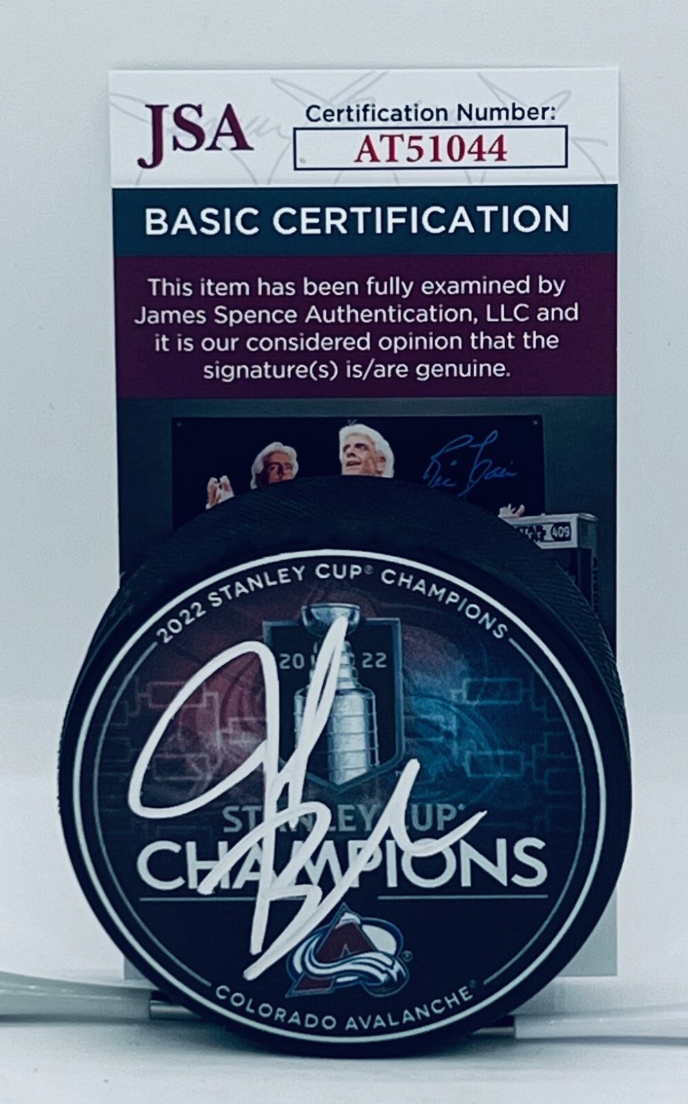 Jared Bednar signed Colorado Avalanche 2022 Stanley Cup Champs Puck JSA