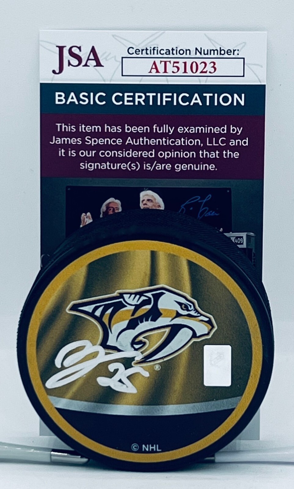 Joakim Kemell signed Nashville Predators Reverse Retro Puck autographed JSA