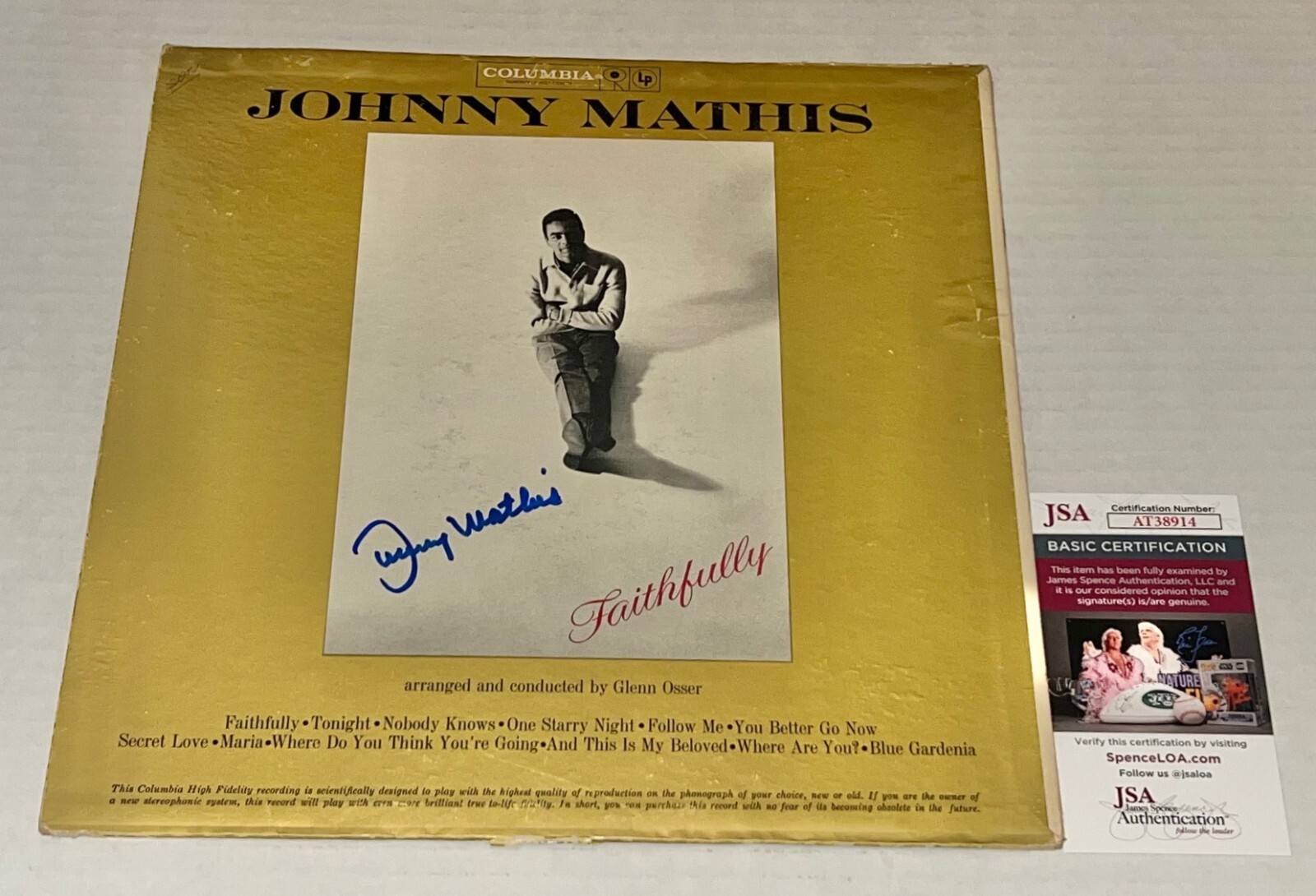 Johnny Mathis signed Faithfully Album Vinyl autographed JSA