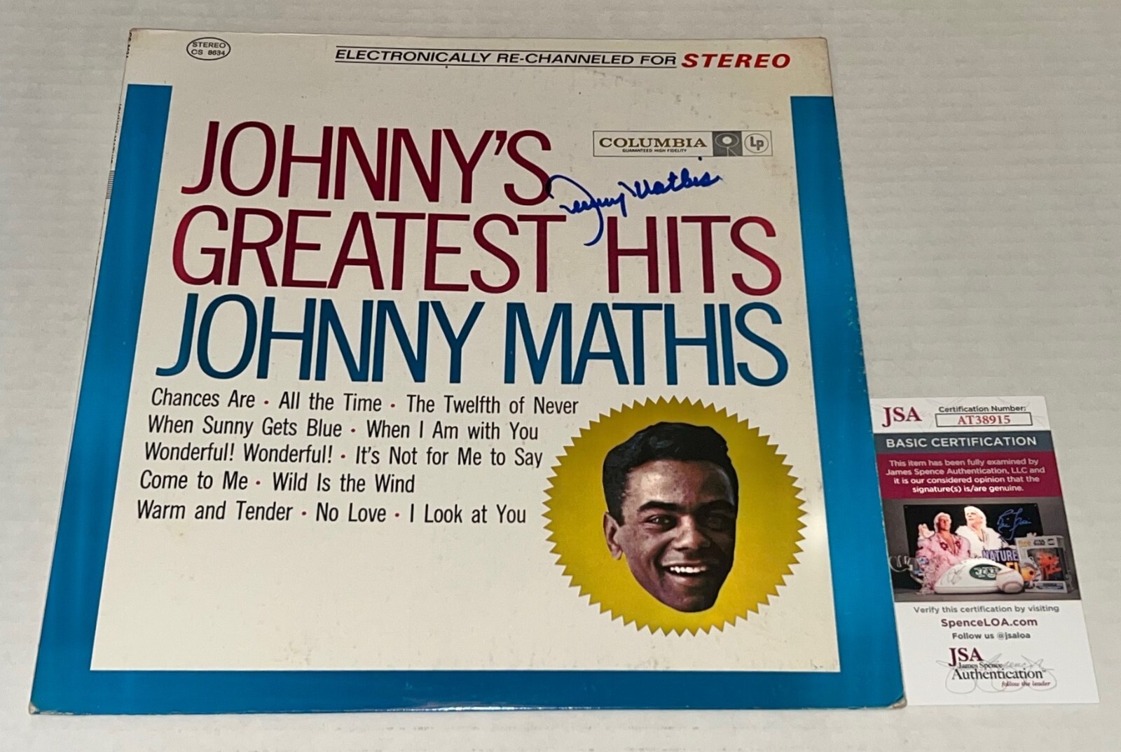 Johnny Mathis signed Johnny's Greatest Hits Album Vinyl autographed JSA