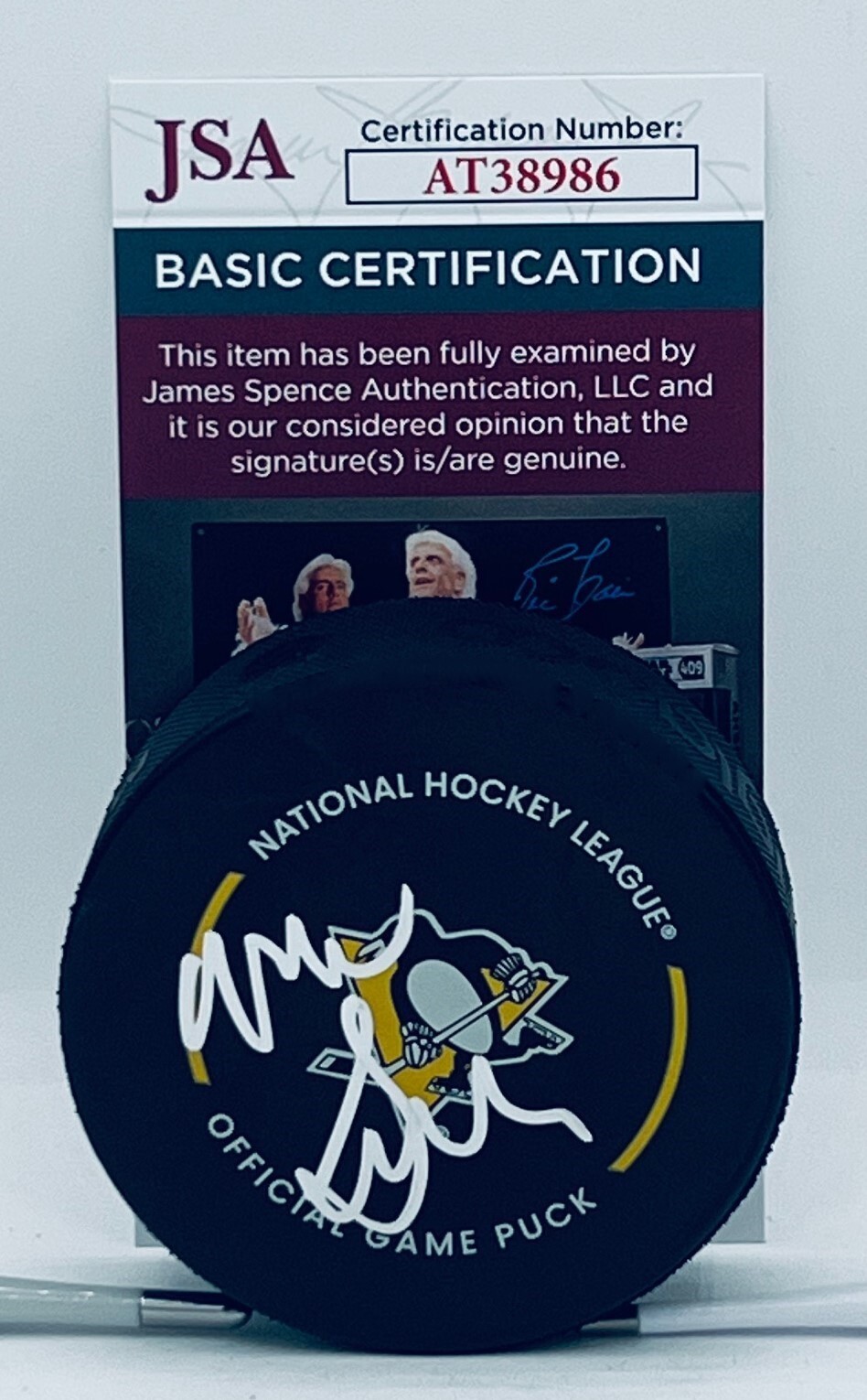 Mike Sullivan signed Pittsburgh Penguins Official Game Puck autographed JSA COA
