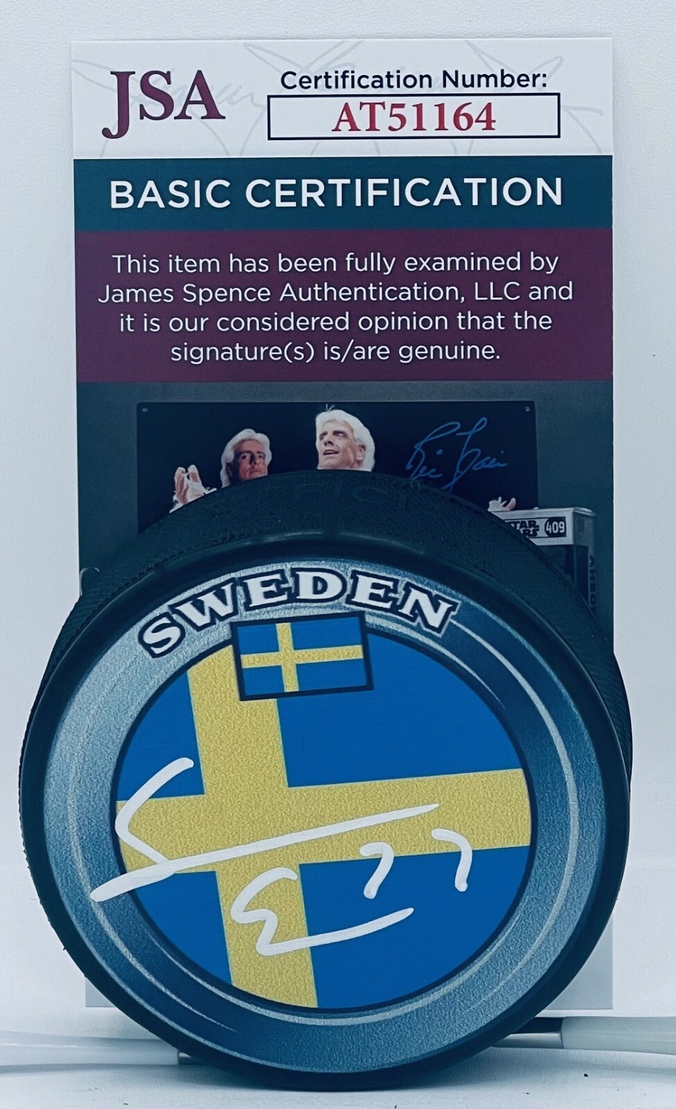 Simon Edvinsson Detroit Red Wings signed Sweden Puck autographed JSA