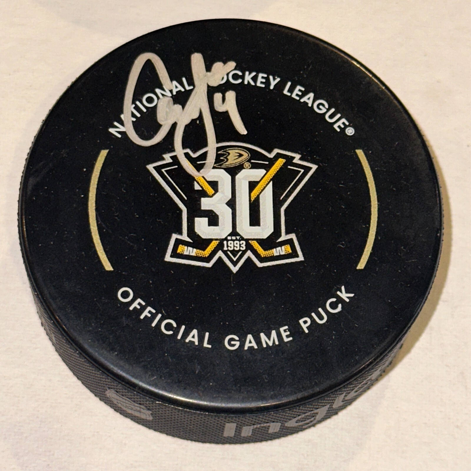 CAM FOWLER Signed Anaheim DUCKS 30th Anniv Official GAME Puck Beckett (BAS)