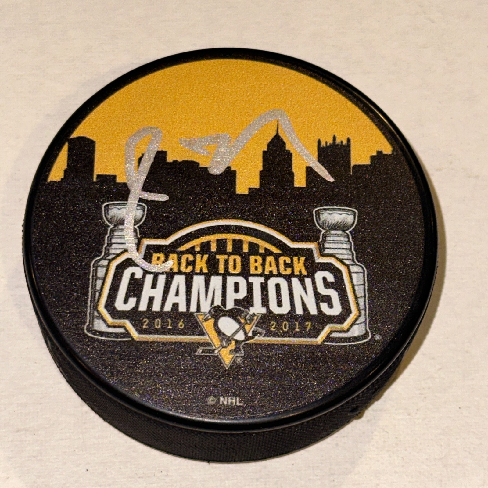 JACQUES MARTIN Signed BACK TO BACK CHAMPS 2016-17 Puck Beckett Auth (BAS)