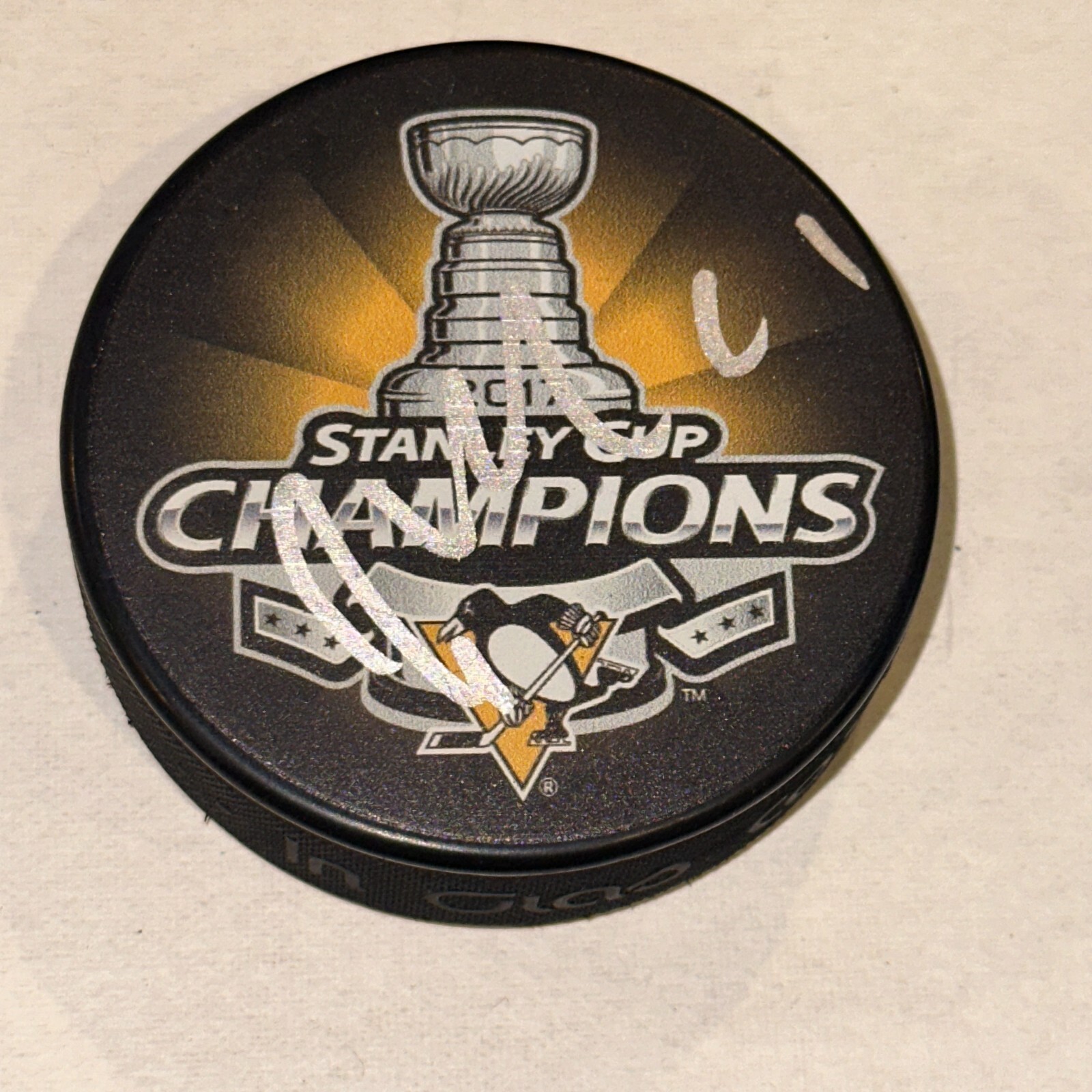 JACQUES MARTIN Signed 2017 STANLEY CUP CHAMPIONS Puck Beckett Auth (BAS)