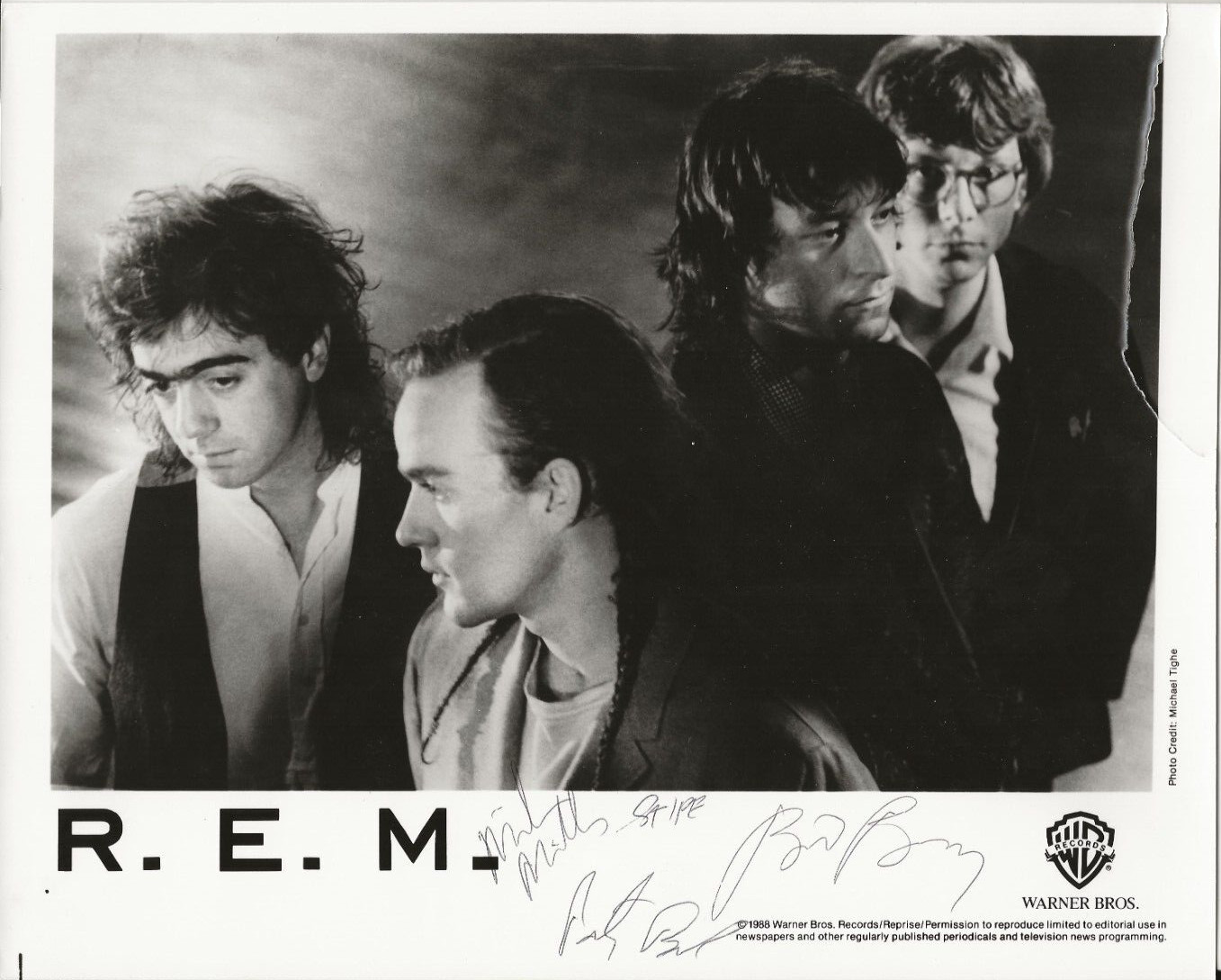 R.E.M. REAL hand SIGNED Early Promo Photo #4 JSA LOA Michael Stipe +3 REM RARE