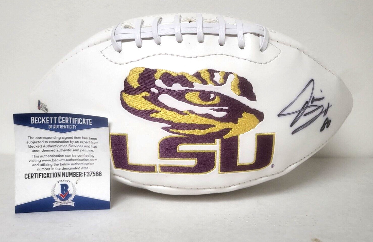 JARVIS LANDRY LSU TIGERS SIGNED AUTOGRAPHED WHITE PANEL FOOTBALL BECKETT