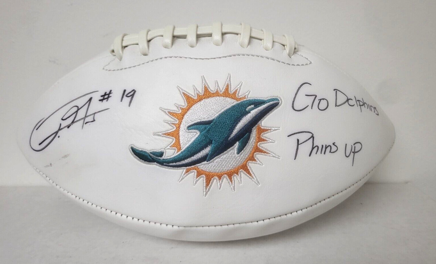 JAKEEM GRANT PHINS UP MIAMI DOLPHINS SIGNED AUTOGRAPHED WHITE PANEL FOOTBALL COA