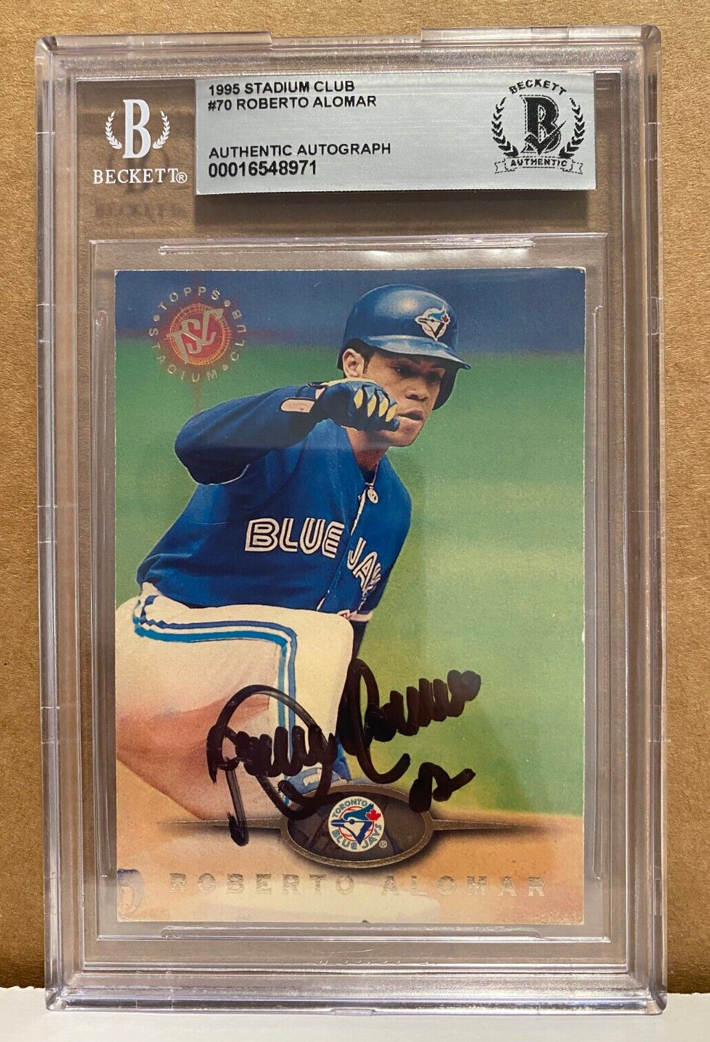 1995 STADIUM CLUB ROBERTO ALOMAR BLUE JAY SIGNED AUTOGRAPH #70 CARD BECKETT AUTH
