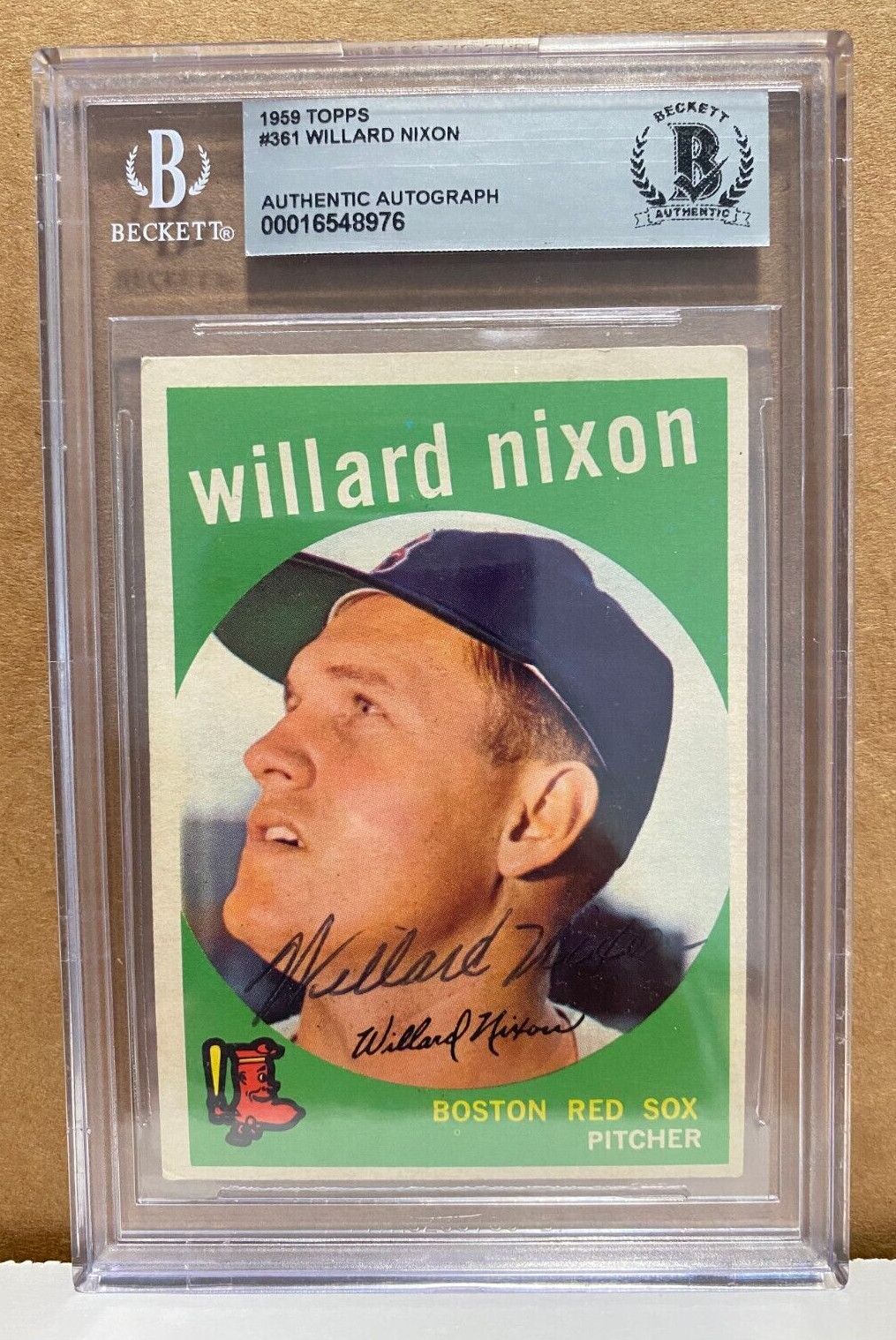 1959 TOPPS WILLARD NIXON BOSTON RED SOX SIGNED AUTOGRAPH #361 CARD BECKETT AUTH