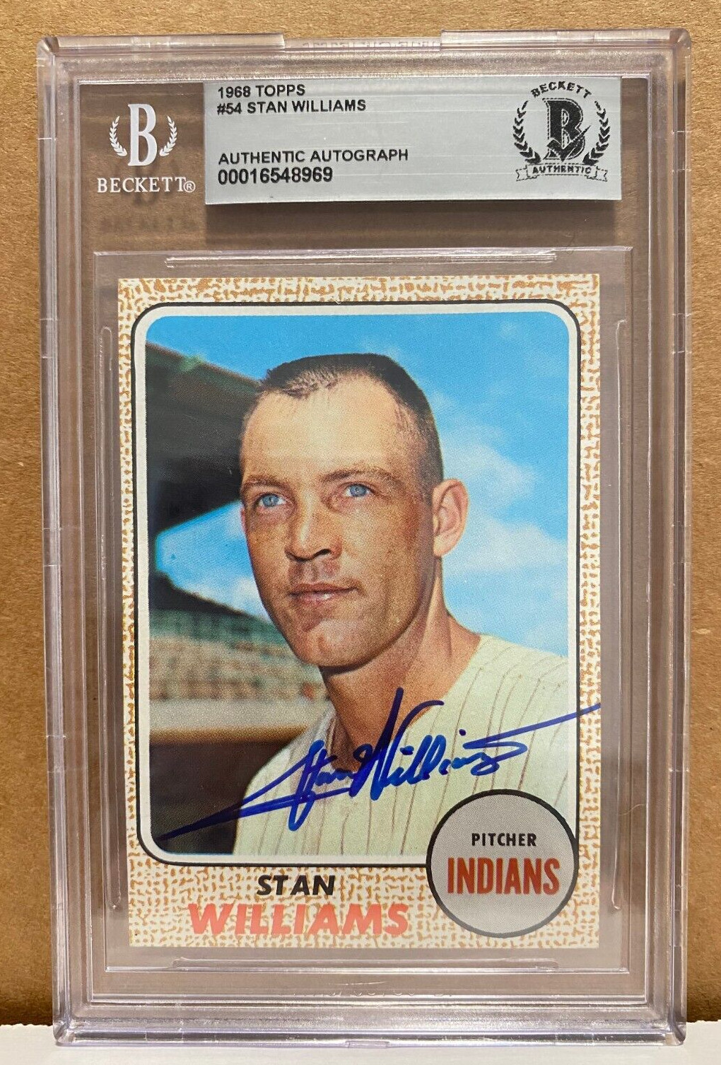 1968 TOPPS STAN WILLIAMS CLEVELAND INDIANS SIGNED AUTOGRAPHED #54 CARD BECKETT