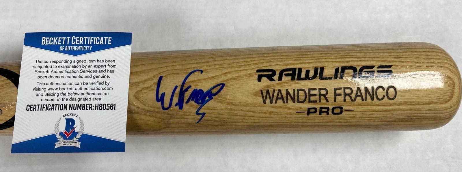 WANDER FRANCO TB RAYS SIGNED AUTOGRAPHED RAWLINGS ENGRAVED BLONDE BAT BECKETT