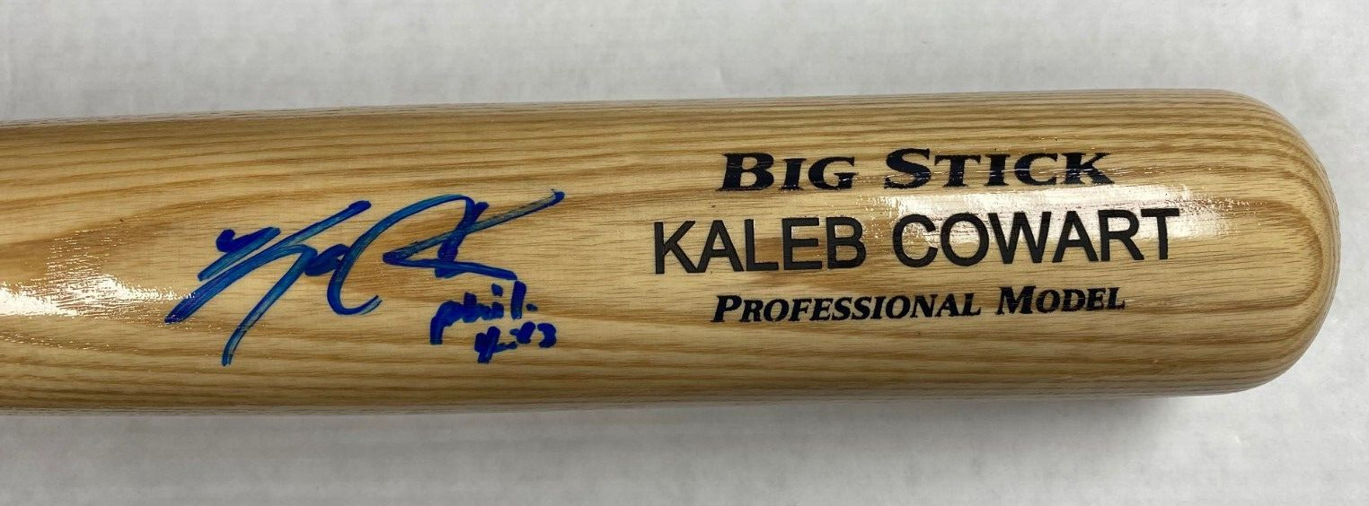 KALEB COWART ANGELS SIGNED AUTOGRAPHED AUTO BLONDE RAWLINGS ENGRAVED BAT W/COA