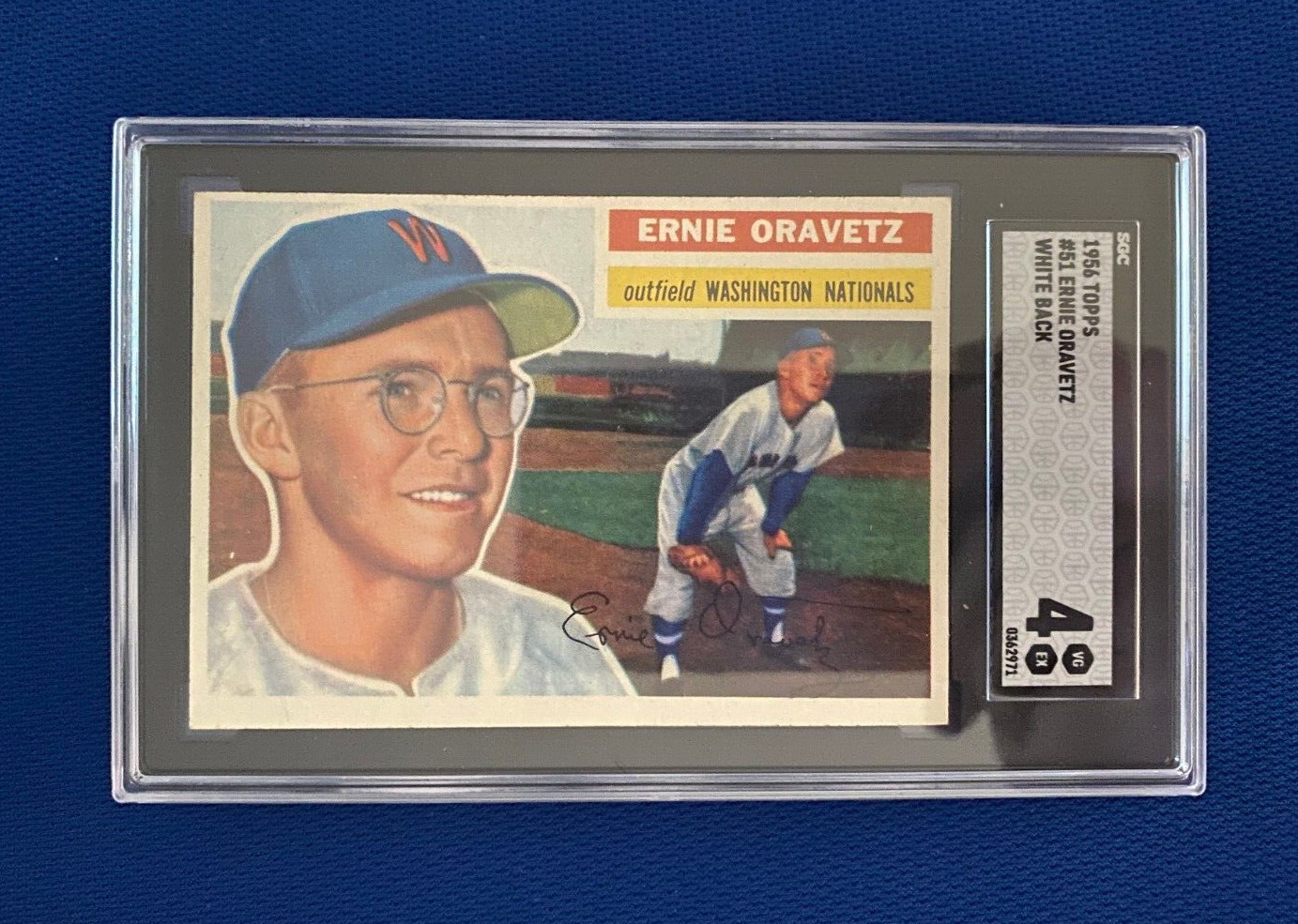 1956 TOPPS ERNIE ORAVETZ WASHINGTON SENATORS CARD #51 WHITE BACK SGC 4 VG EX