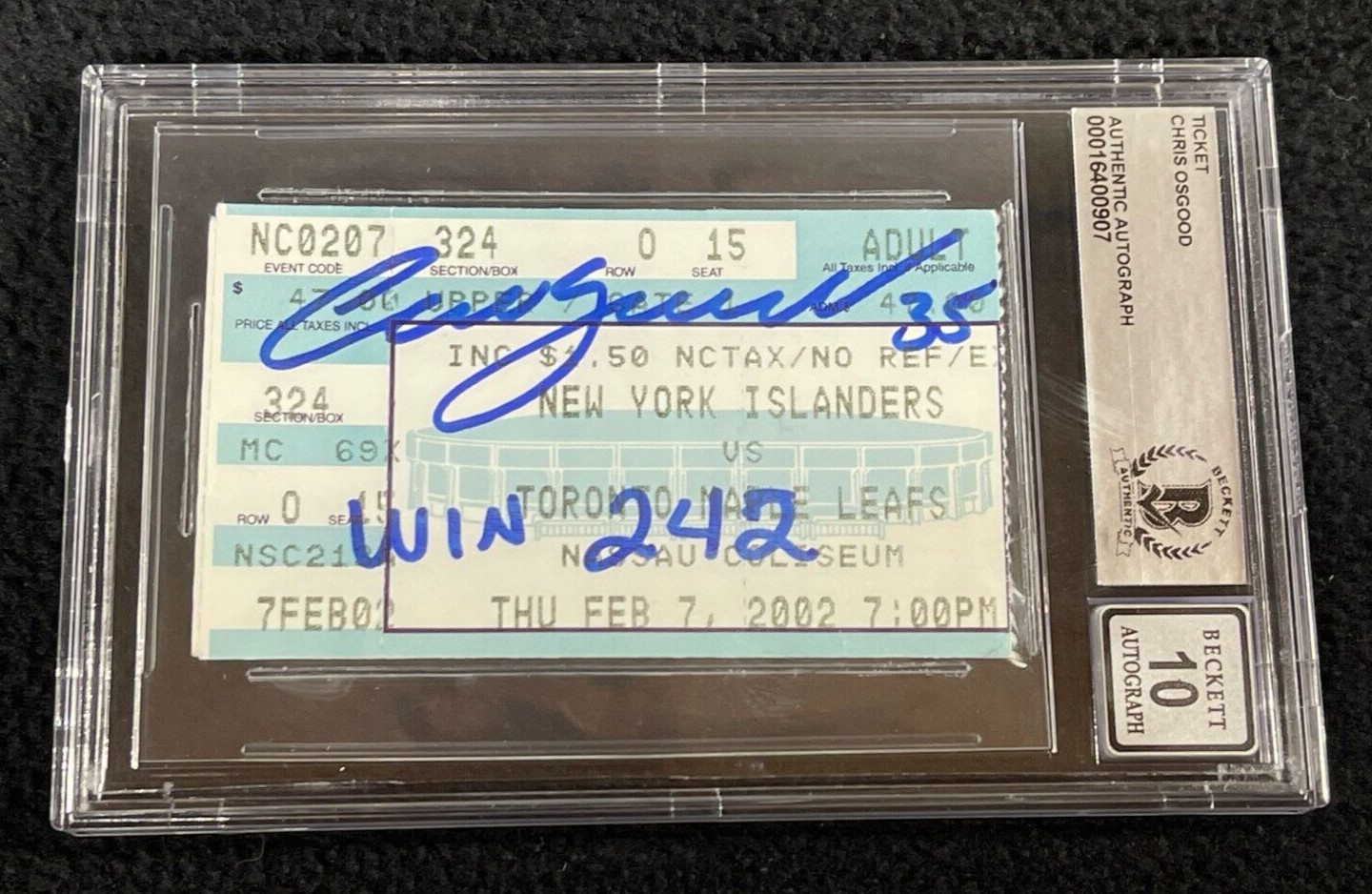 Chris Osgood Signed & Inscribed New York Islanders Win 242 Ticket Beckett
