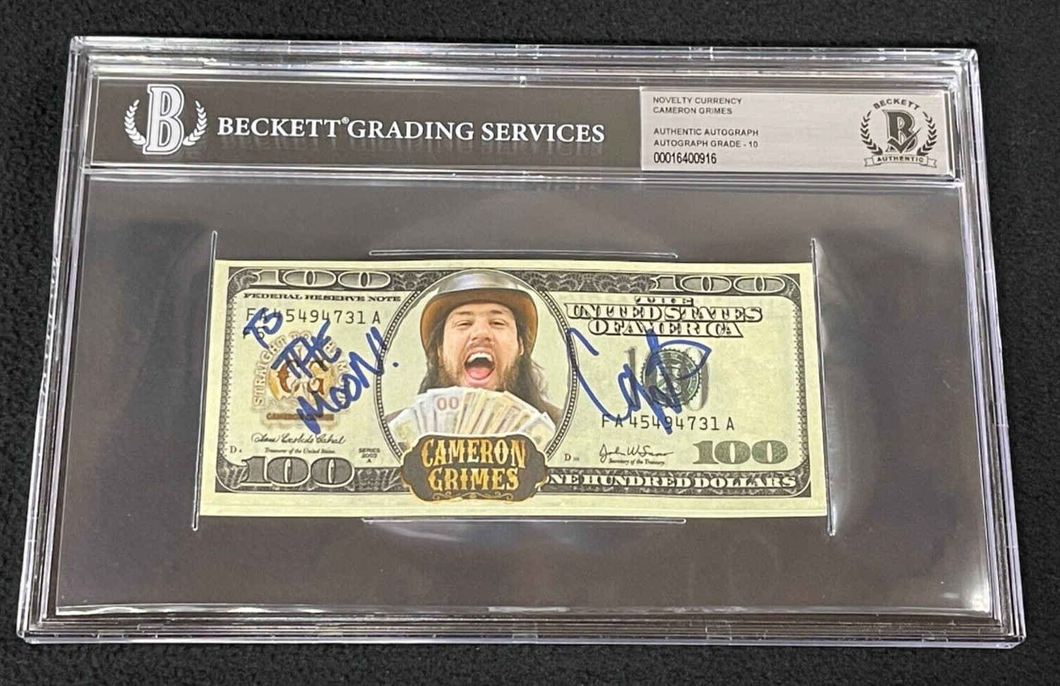 CAMERON GRIMES SIGNED WWE NXT EVENT USED PLAY MONEY $100 BILL BECKETT CERTIFIED COLLECTIBLE MEMORABILIA