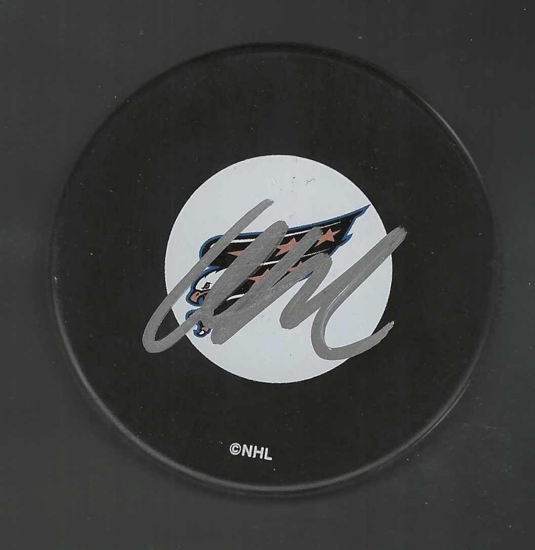 Jozef Boumedienne Signed Washington Capitals Eagle Logo Puck