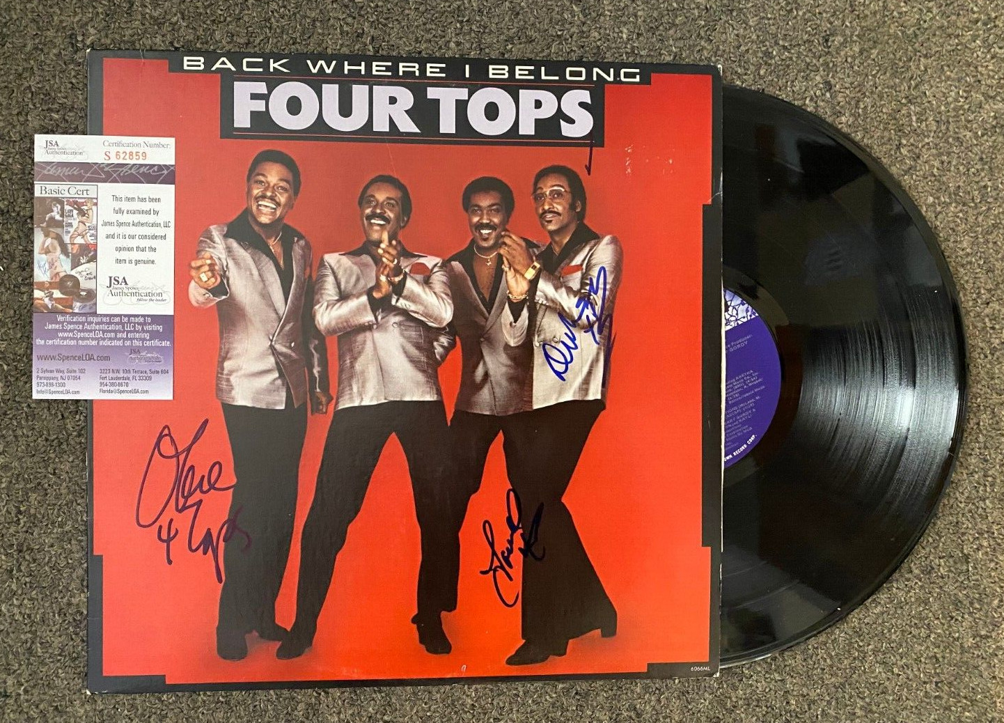BACK WHERE I BELONG FOUR TOPS SIGNED AUTOGRAPHED VINYL RECORD ALBUM JSA AUTH