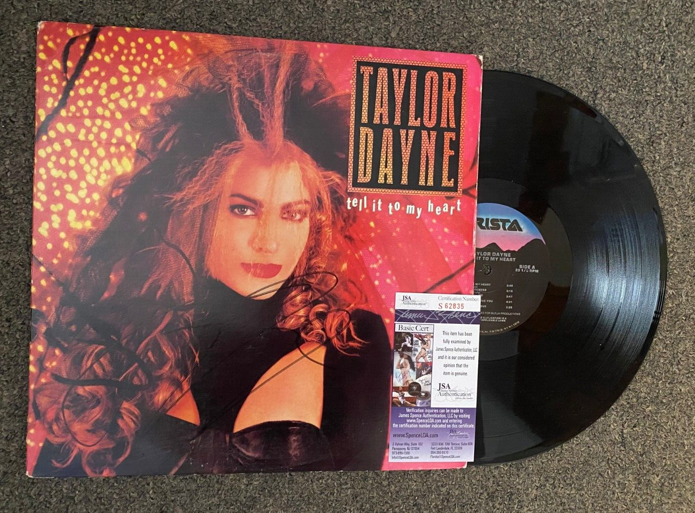 TAYLOR DAYNE TELL IT TO MY HEART SIGNED AUTOGRAPHED VINYL ALBUM COVER JSA