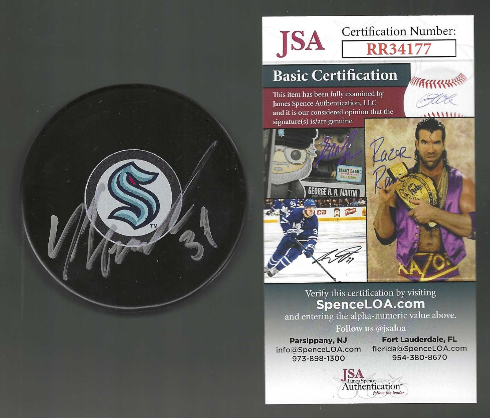 YANNI GOURDE SIGNED SEATTLE KRAKEN PUCK JSA COA COLLECTIBLE MEMORABILIA