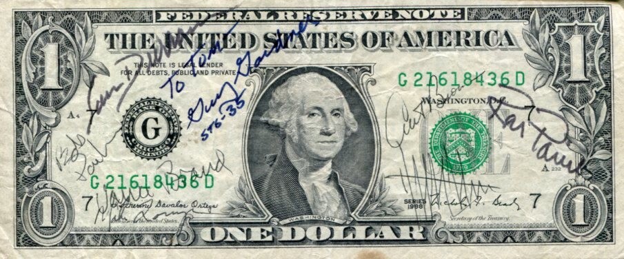 Vance Brand Guy Gardner Durrance NASA Astronaut STS-35 Signed Autograph $1 Bill