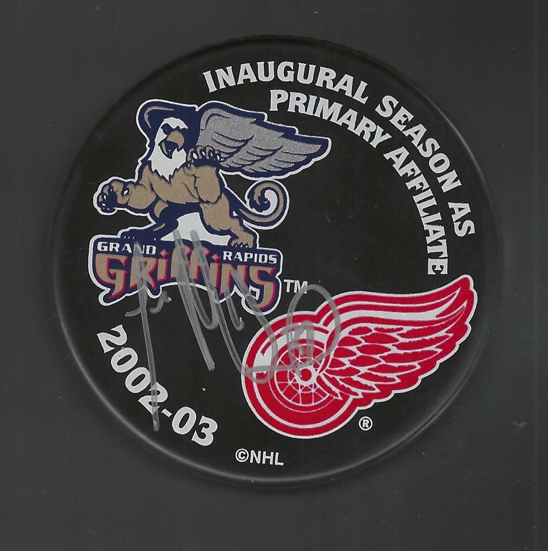 Joey MacDonald Signed Grand Rapids Griffins 1st Year Detroit Red Wings Puck