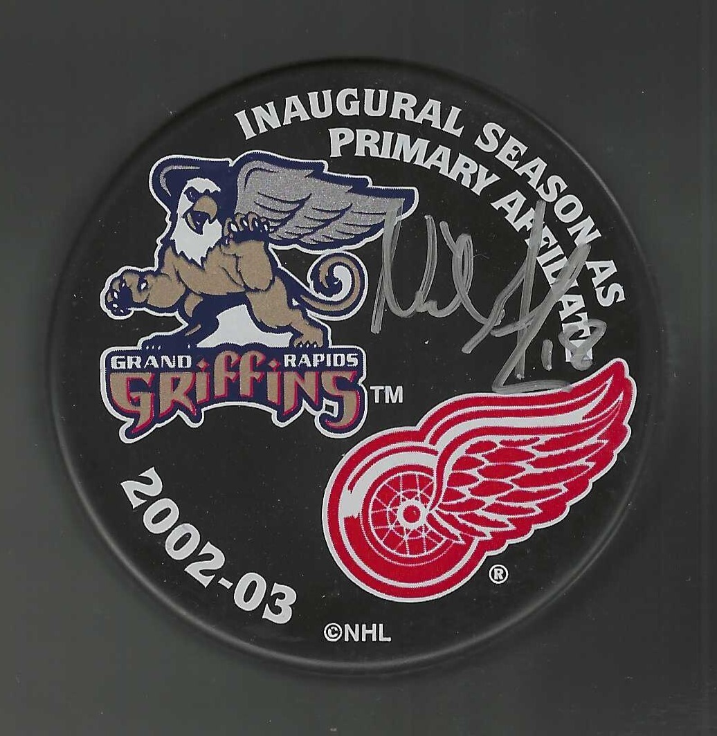 Nick Greenough Signed Grand Rapids Griffins 1st Year Detroit Red Wings Puck