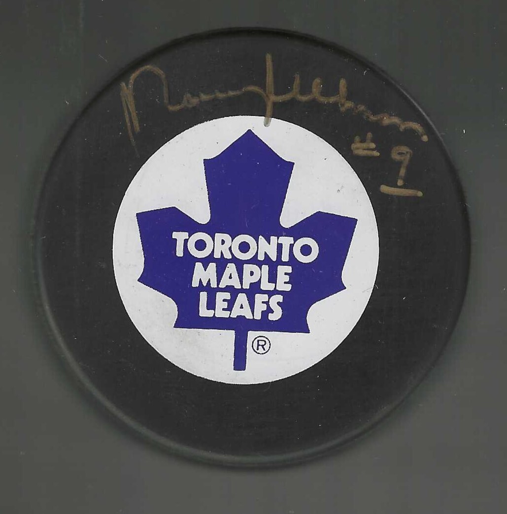 Norm Ullman Signed Toronto Maple Leafs Trench Puck