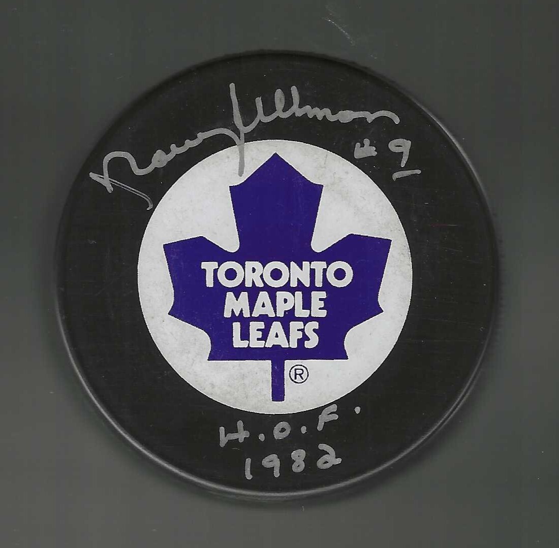 Norm Ullman Signed & Inscribed Toronto Maple Leafs Trench Puck