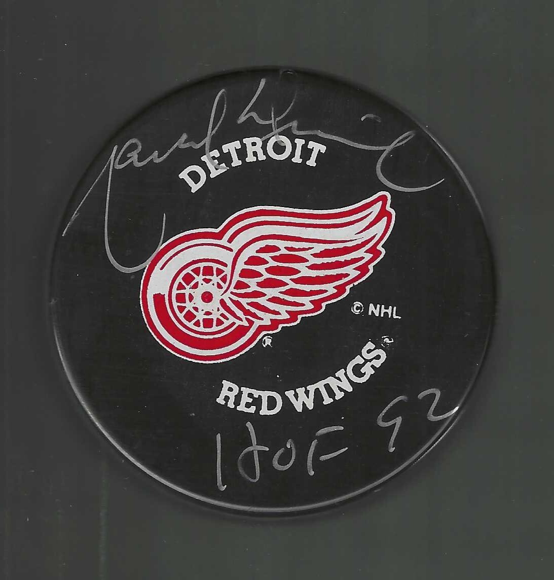 Marcel Dionne Signed & Inscribed Detroit Red Wings Trench Souvenir Puck - Silver