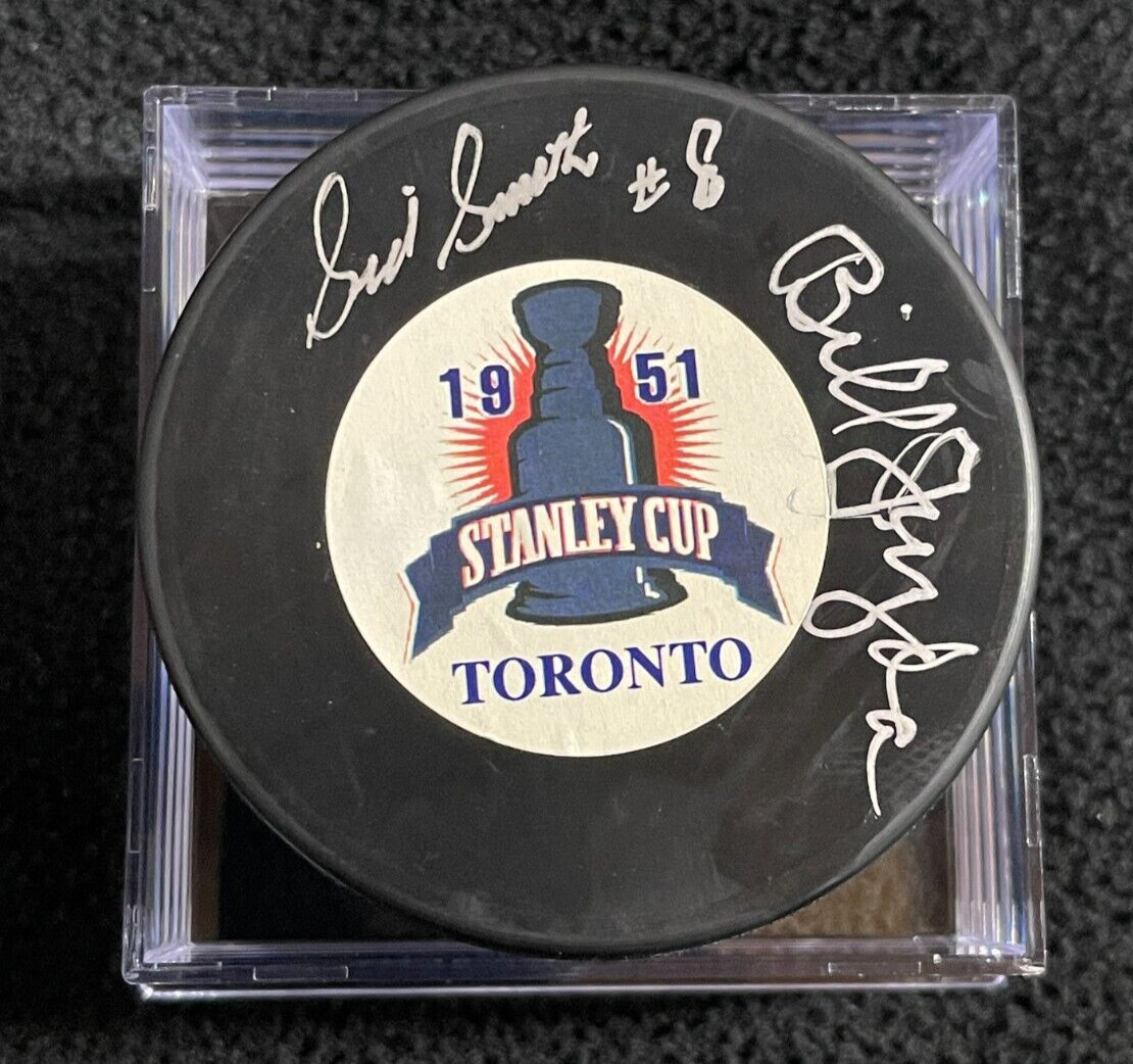 Sid Smith & Bill Juzda Toronto Maple Leafs 1951 Stanley Cup Champs Puck BAS COA