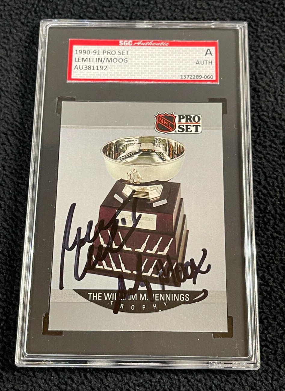 Reggie Lemelin & Andy Moog Signed 1990/91 Pro Set Card #382 SGC Certified Bruins