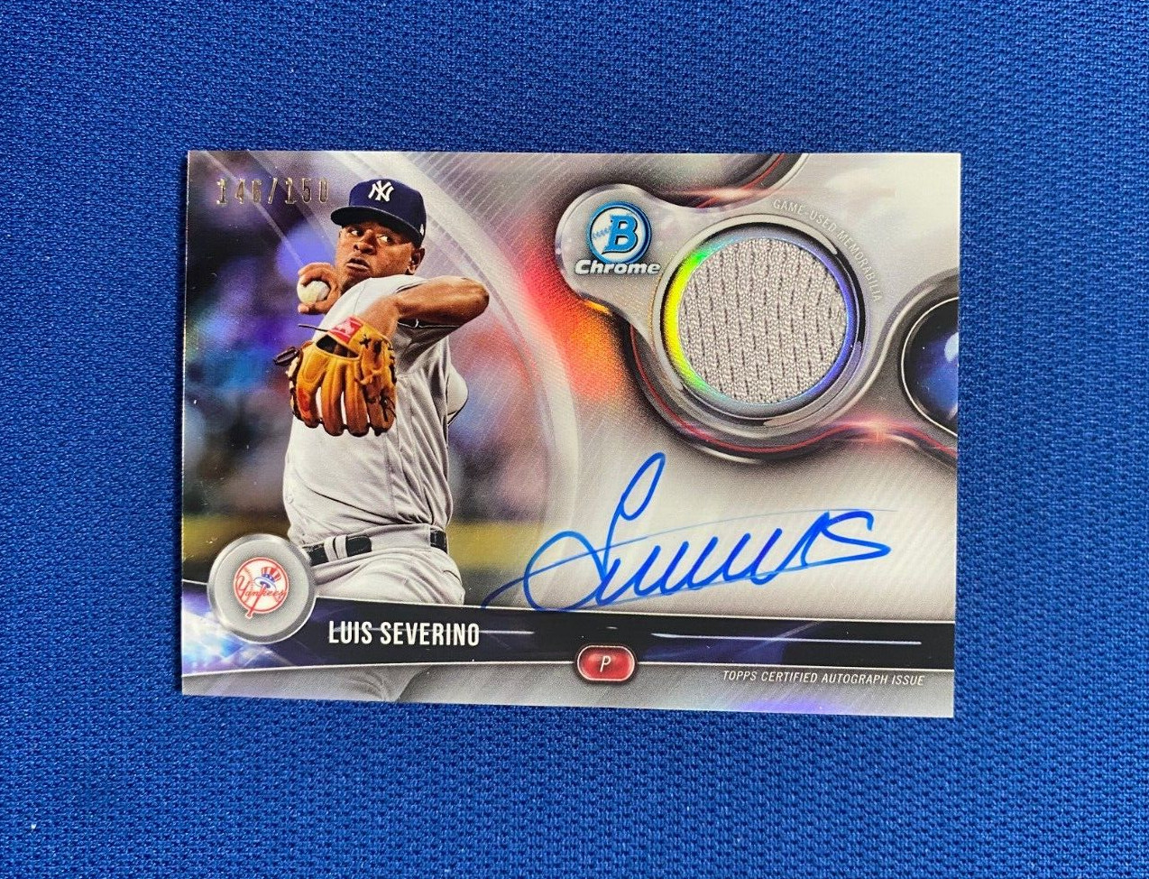 2018 BOWMAN CHROME LUIS SEVERINO NY YANKEES SIGNED AUTO JERSEY CARD /150