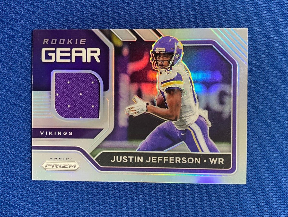 2020 PANINI PRIZM JUSTIN JEFFERSON MINNESOTA VIKINGS ROOKIE GEAR JERSEY CARD #10