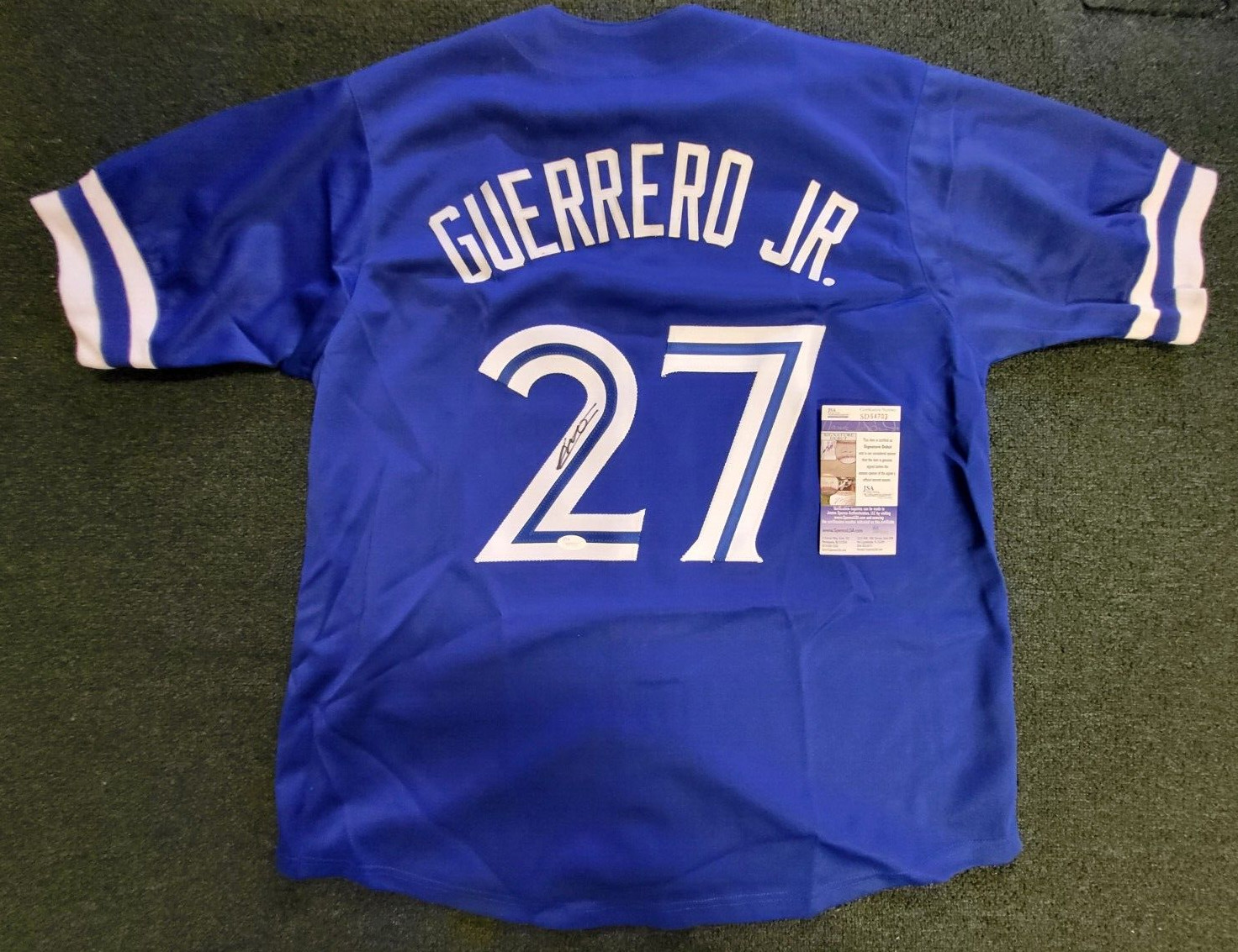 VLADIMIR GUERRERO JR TORONTO BLUE JAYS SIGNED AUTOGRAPHED CUSTOM JERSEY JSA COA