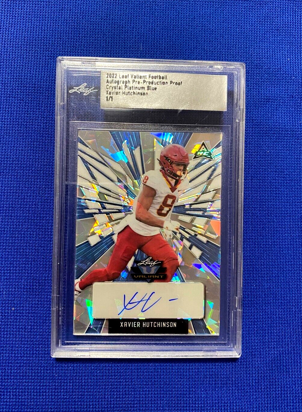2022 LEAF VALIANT FOOTBALL AUTOGRAPH PRE PRODUCTION PROOF CRYSTAL PLAT BLUE 1/1 COLLECTIBLE MEMORABILIA